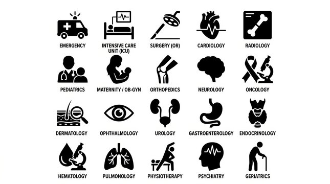Collection of flat design icons representing various everyday activities and objects.