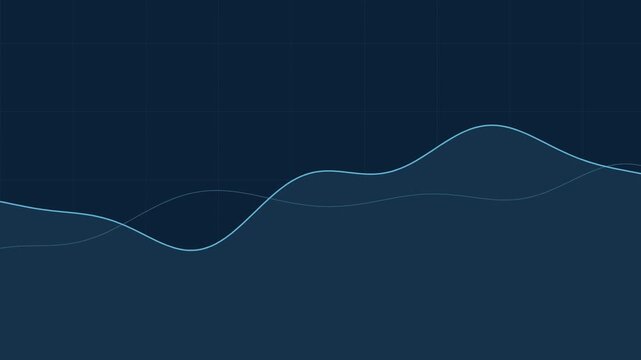 Blue financial line graph flowing over grid seamless loop market background