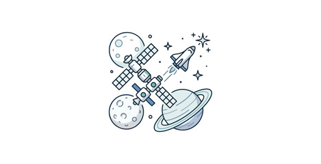 Space Station and Planet Vector Illustration © Naswi