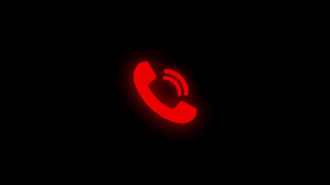 Glowing red phone call icon ringing animation on white background 4 k video....