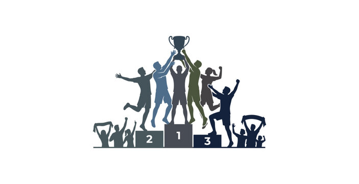 Winners on Victory Podium Vector Illustration
