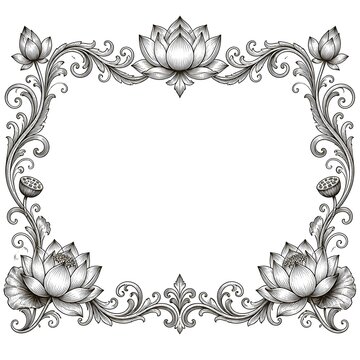 Ornate lotus floral frame design with intricate scrollwork