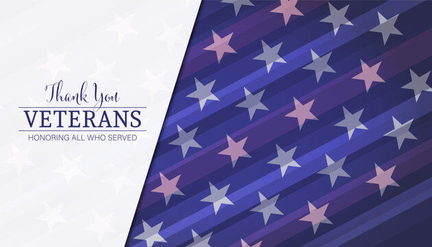 A stars and stripes background mimicking the American Flag and the text "Thank you - Veterans - Honoring all who served" on a white overlay