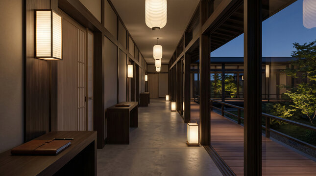 Modern hotel corridor lantern light designed with clean minimalist lines and premium natural materials