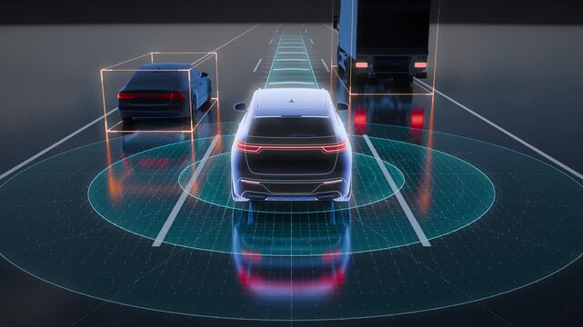 Autonomous Car Sensors Monitoring Traffic in Low Rear Follow View