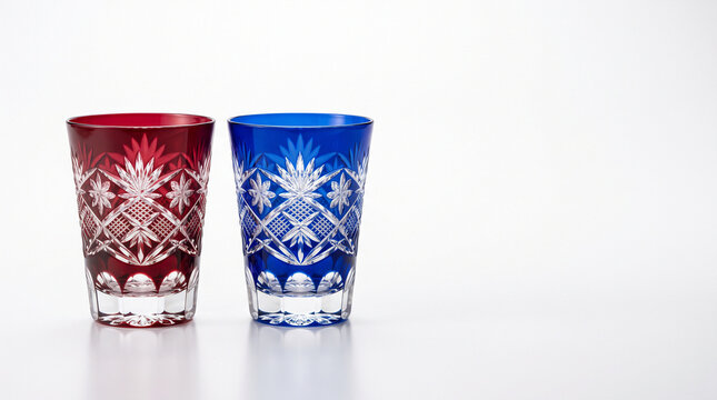 Traditional handcrafted japanese edo kiriko glass pair displaying authentic Japanese artisan quality