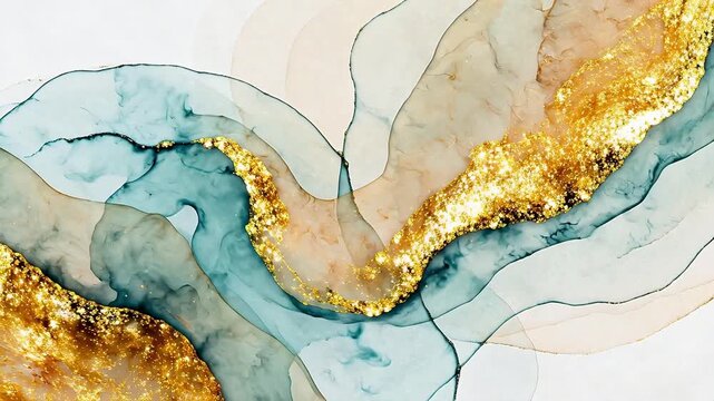 Abstract fluid art with gold accents