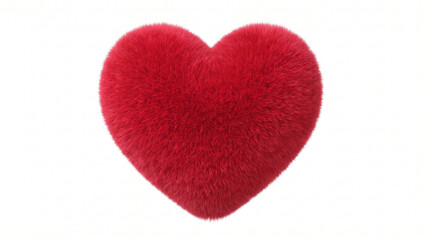 Obraz premium Red Fluffy Faux Fur Heart Symbol Isolated On White Background, Romantic Gift For Valentines Day