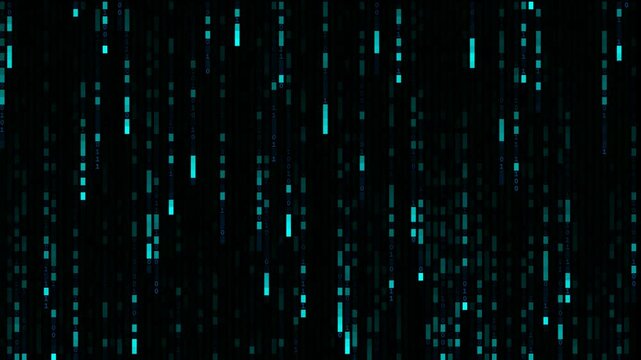 Falling Blue Binary Code Rain on Dark Screen - Digital Data Stream