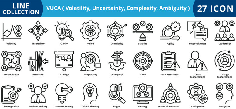 Vuca icon set outline style icon set collection vector illustration