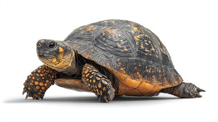 Obraz premium Small dark tortoise isolated on white background.
