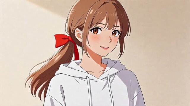 Anime girl with ponytail and hoodie