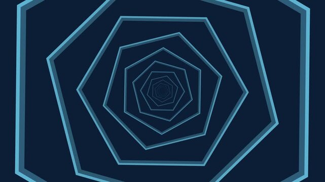 Blue neon hexagon tunnel zooming forward seamless loop futuristic background
