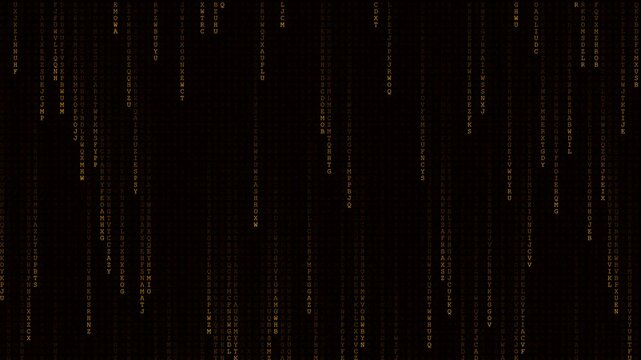 Golden Alphanumeric Matrix Rain: Encrypted Data Stream on Black