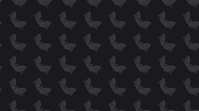 Black japanese folding fan pattern scrolling seamless loop traditional background