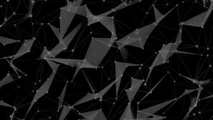 Dark futuristic neural network with glowing nodes and low poly polygon mesh. Suitable for artificial intelligence, cybersecurity, machine learning, quantum computing and digital innovation. © Phakhawat