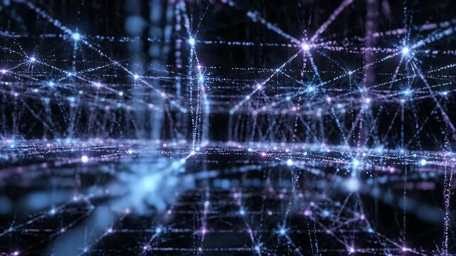 Abstract digital network connection with glowing blue and purple nodes in cyber space