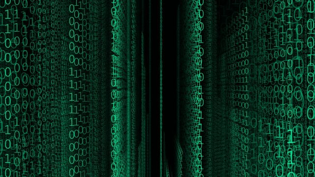 Immersive 3D Binary Code Tunnel - Abstract Digital Data Flow