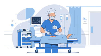 Naklejka premium Surgeon Performing Operation in Modern Operating Room