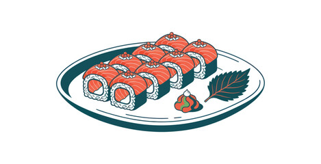 Salmon Sushi Roll Plate Vector Illustration © TDF CREATIVE