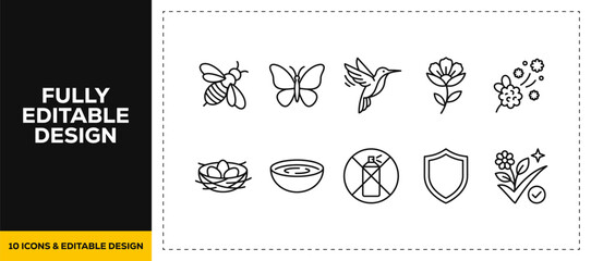 flat vector illustration line art icon bundle set design depicting natural environment protections insect biology nature conservations and plant ecology graphics UI app © SQUISH