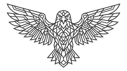 Obraz premium Symmetrical eagle line art illustration in geometric style.