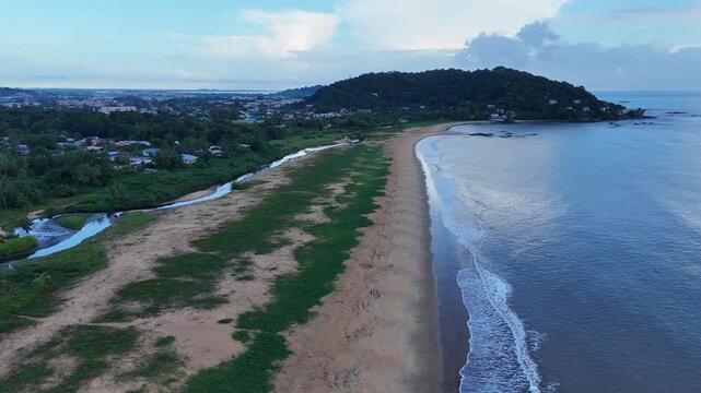 Morning drone view of Remire-Montjoly beach and tropical coastline in French Guiana.
