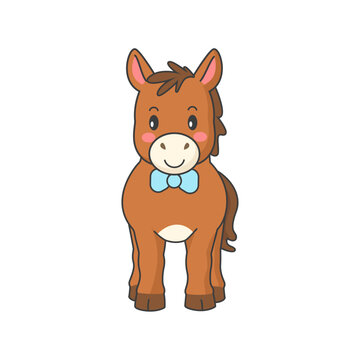 Cute horse, cartoon pony, vector foal on white background. Vector illustration.