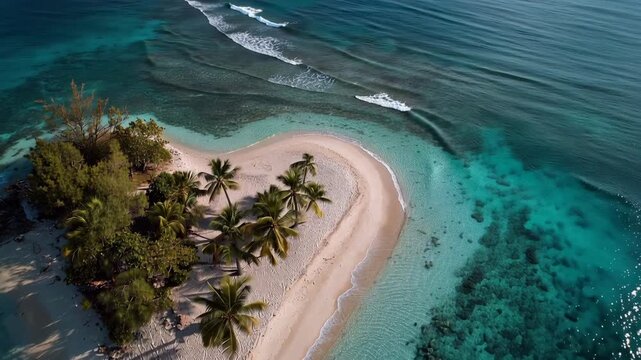 little tropical island in form of heart top view animation