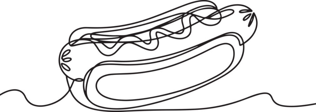  One Line Hotdog Drawing for Menu and Kitchen Decor

