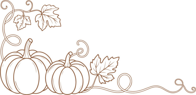 Pumpkin Continuous Line Art Autumn Border Clipart
