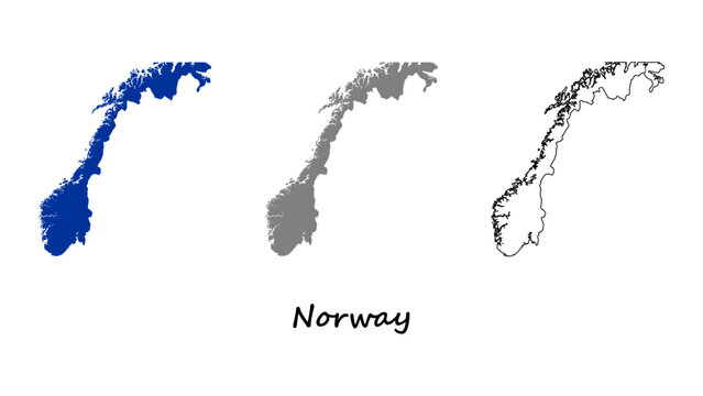 Norway map set. Norway map vector on blue, gray, and outline. Norway map on white background