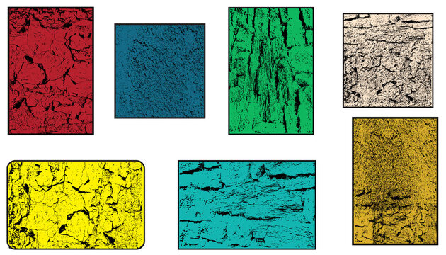 A Colored architectural textures collection featuring cracked stone and organic wood bark patterns.