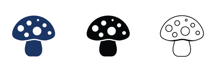 Mushroom icons featuring flat, outline, and solid styles with clean minimalist vector graphics for nature, food, fantasy, woodland, and botanical design projects. © MD. ARIF ISLAM