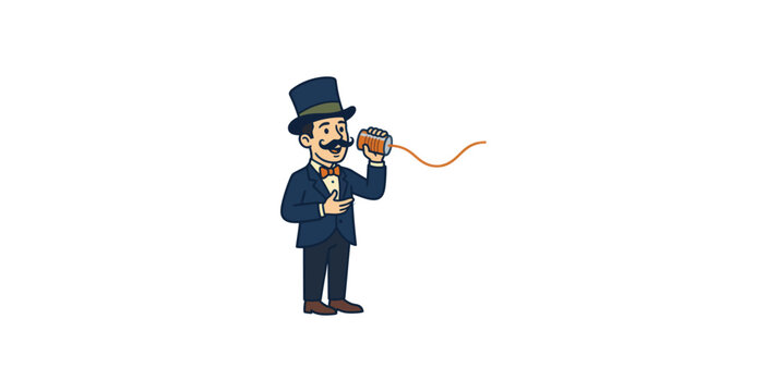 Gentleman with Tin Can Telephone Vector Illustration