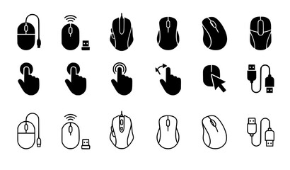 Computer mouse icons set wired wireless handheld outline styles © Najma