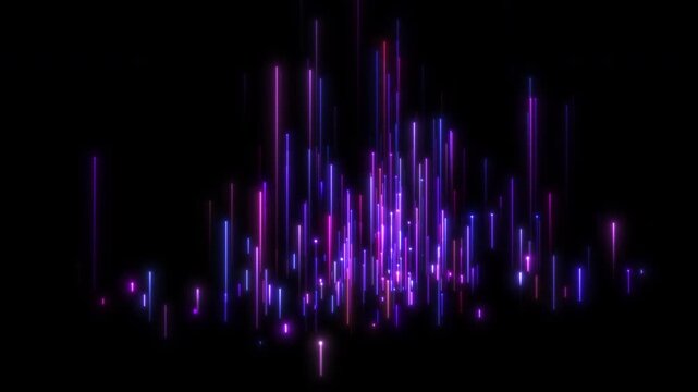 Animated Falling Neon Data Streams on Isolated Transparent Background - Vertical Light Trails Overlay