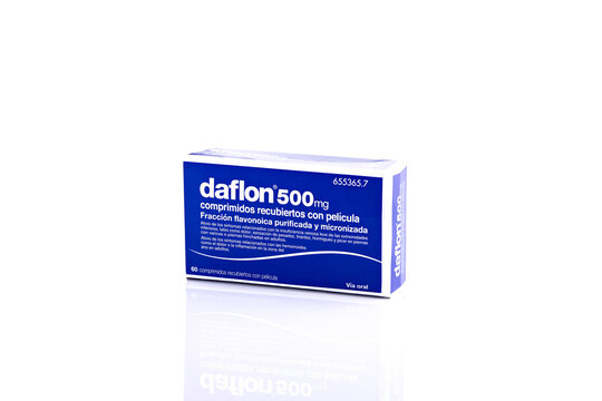 Daflon 500 mg Tablet Box Isolated on White Background