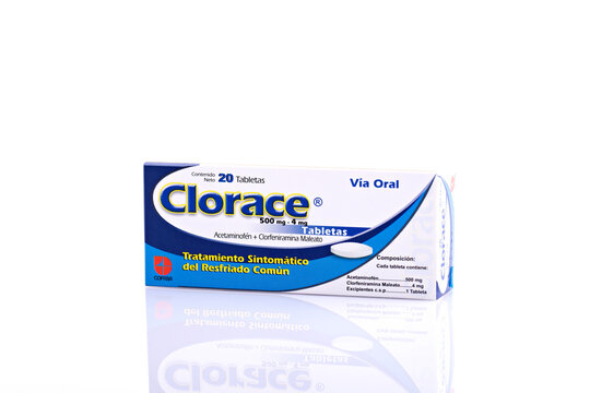 Clorace Tablets Cold Medicine Box Isolated on White Background