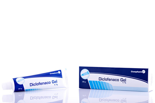 Diclofenaco Gel 1 Percent Tube and Packaging Isolated on White Background