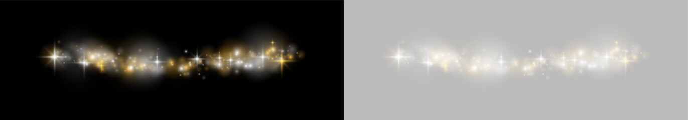 Fototapeta premium Golden magic sparkle PNG with radiant dust particles. Elegant glow creates a luxury atmosphere. Transparent background effect for premium graphics.