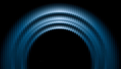 Abstract glowing blue arches forming a digital wave pattern with vertical light streaks and dark shadows creating a modern futuristic aesthetic for high tech graphic backgrounds © MD