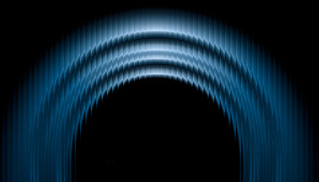 Abstract glowing blue arches forming a digital wave pattern with vertical light streaks and dark shadows creating a modern futuristic aesthetic for high tech graphic backgrounds