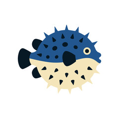 Blue pufferfish cartoon marine animal. © Triseven