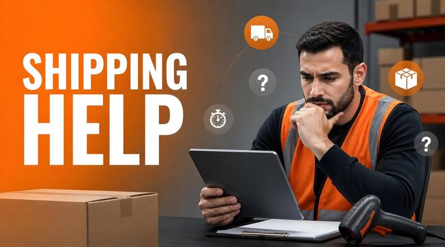 Shipping help, logistics and warehouse worker with tablet for delivery tracking, supply chain and courier support. Courier service, worker and order processing for distribution, export and mailing