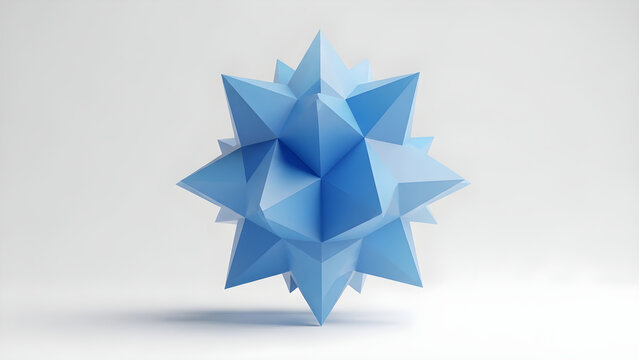 Geometric Blue Star Polyhedron Abstract 3D Render Shape for Modern Minimalist Design Concepts and Artistic Decoration
