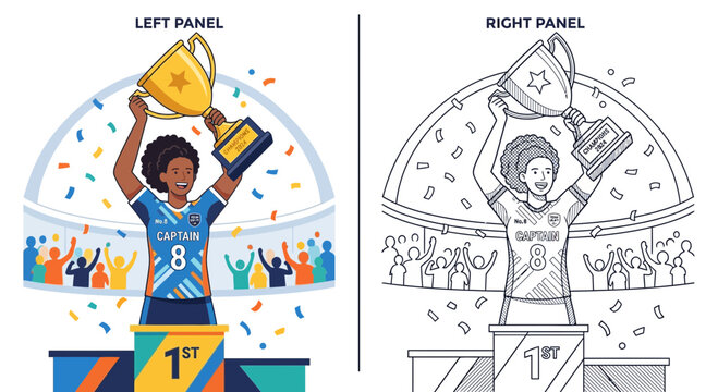 Champion Athlete Celebrates Victory with Trophy and Confetti on Podium