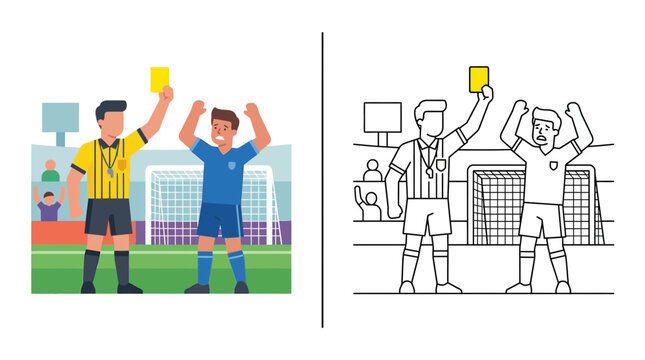 Soccer Referee Shows Yellow Card to Player, Sports Competition, Fouls, Discipline
