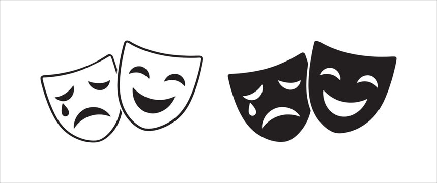 Theater masks symbols for comedy and tragedy art.