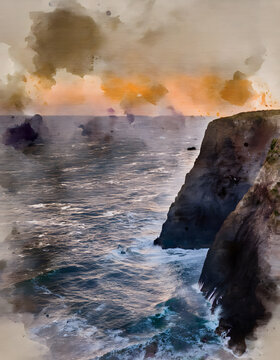 Rugged coastal cliffs at sunset